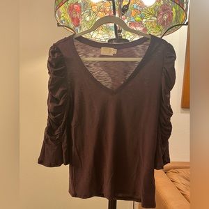 Nation Ltd Ruffle Long Sleeve V Neck